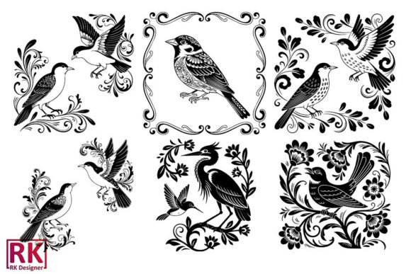 Bird Floral Ornament SVG Bundle: Graphics & Illustrations