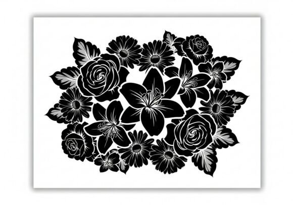 Black Floral Arrangement Roses Flowers Graphics