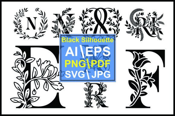 Black Floral Letters and Symbols Ampersa for Branding and Packaging
