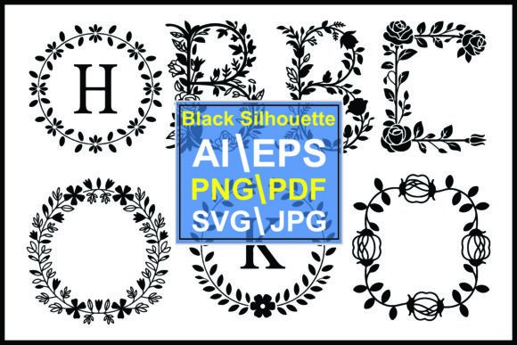 Black Floral Wreaths Letters Alphabet for Branding and Design