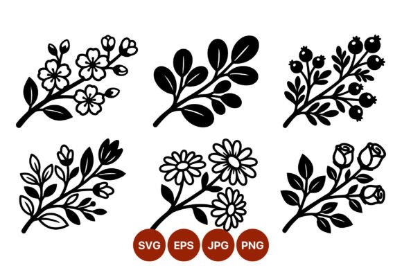 Black White Floral Branch Vector: Graphics & Illustrations