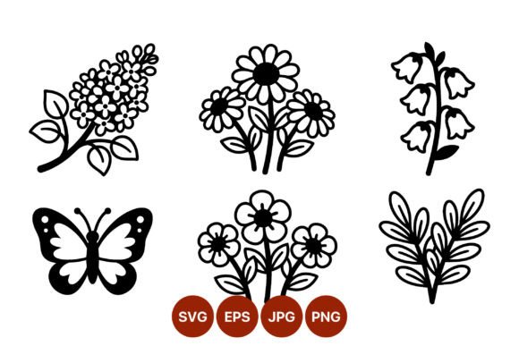 Black White Floral Butterfly Vector Set: Graphics & Illustrations