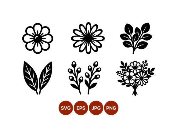 Black White Floral Leaf Silhouette Graphics