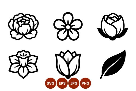 Black White Floral Vector Icons: Graphics & Illustrations