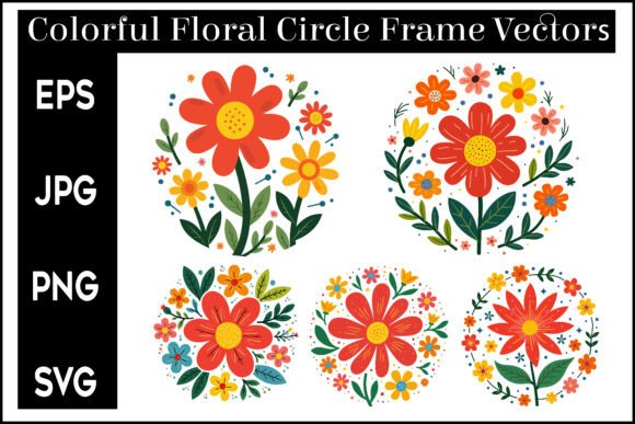 Colorful Floral Circle Frame Vectors for Blog and Web Design