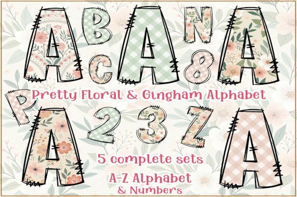 Cottage Floral Doodle Alphabet 5 Sets for Branding and Illustrations