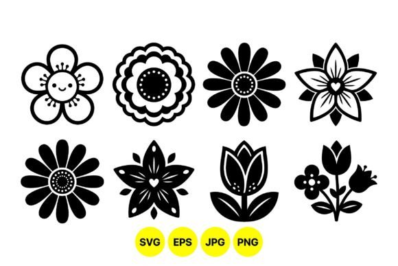 Cute Floral Black Silhouette Clipart for Graphics and Illustrations