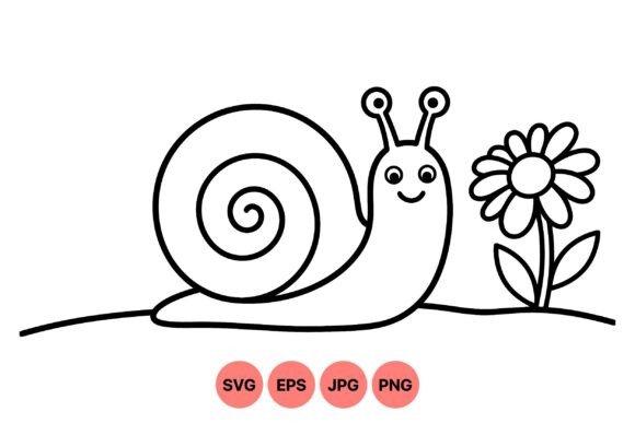 Cute Snail Floral Outline Art for Branding and Marketing