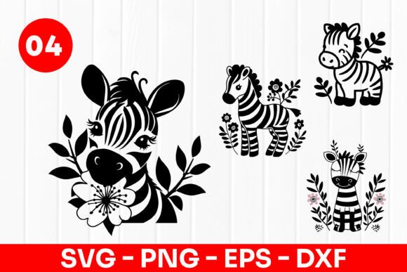 Cute Zebra Cartoon Floral Safari Animal Graphics