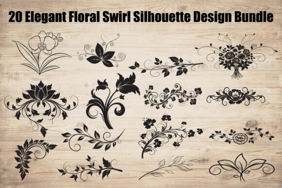 Elegant Floral Swirl Silhouette Graphics for Branding