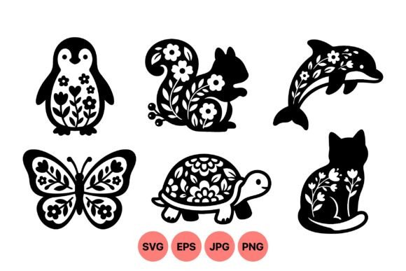 Floral Animal Silhouette Design for Crafting and Graphics