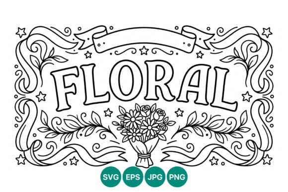 Floral Black and White Lettering Art: Graphics & Illustrations