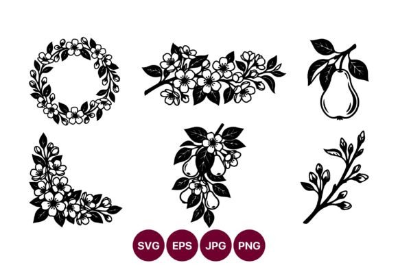Floral Border Set with Pear Motifs Line for Cricut & Handmade Projects