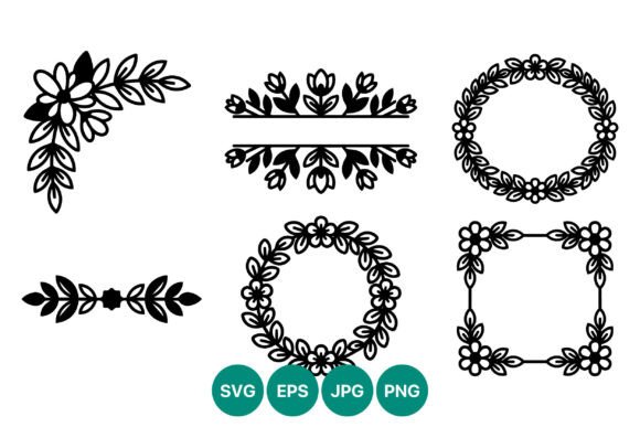 Floral Border Wreaths Vector Set: Graphics & Illustrations