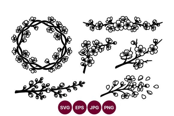 Floral Borders Cherry Blossom Graphics for Digital Products