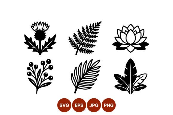 Floral Botanical Leaves Silhouettes: Graphics & Illustrations