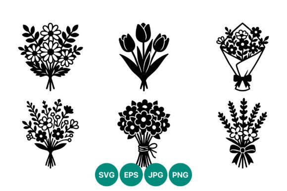 Floral Bouquet Black and White Icons: Graphics & Illustrations for Local Branding