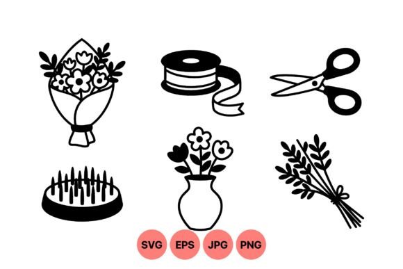 Floral Craft Tools Clipart Set for Graphics and Illustrations