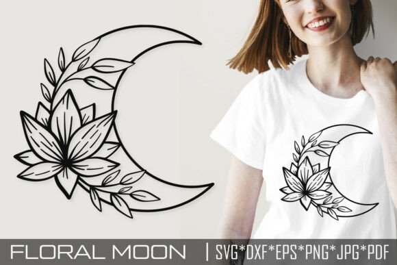 Floral Crescent Moon Butterfly SVG Boho Graphics