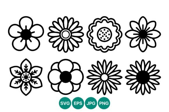 Floral Flower Line Art Icon Set: Graphics & Illustrations