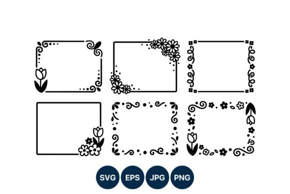 Floral Frame Set Tulip Daisy Vector: Graphics & Illustrations