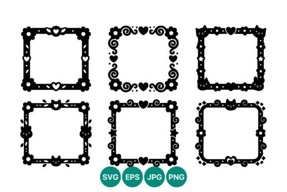 Floral Heart Cat Square Frame Graphics
