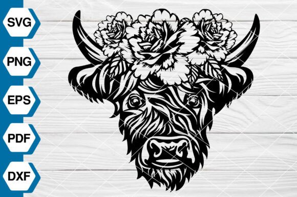 Floral Highland Cow SVG EP675 - A Versatile Graphic Design Asset