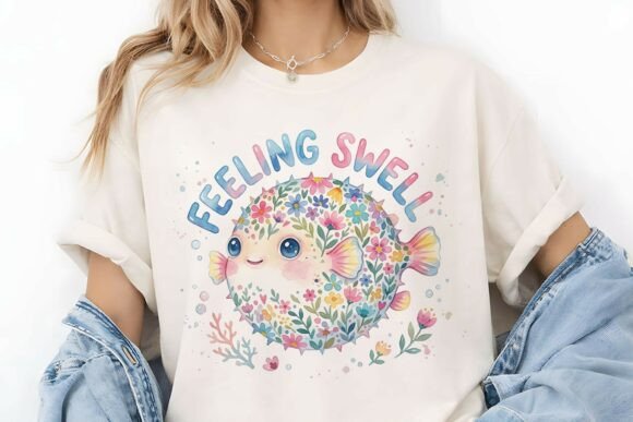 Floral Pufferfish Feeling Swell PNG Graphics & Illustrations
