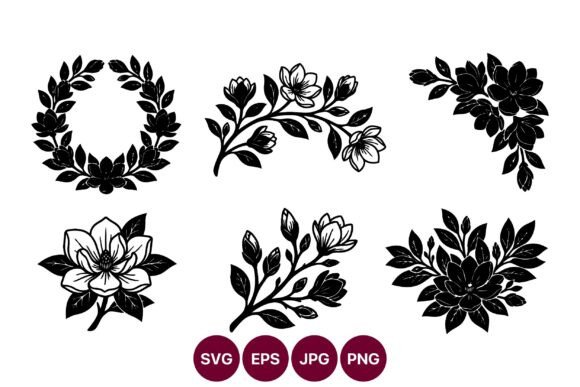 Floral Vector Ornaments Black Line Art for Crafting and Design