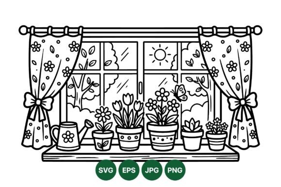 Floral Window Garden Clipart: A Versatile Graphic for Blogs and Websites