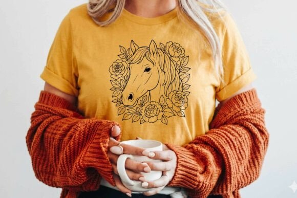 Horse with Floral Wreath Clipart Vector: Graphics & Illustrations