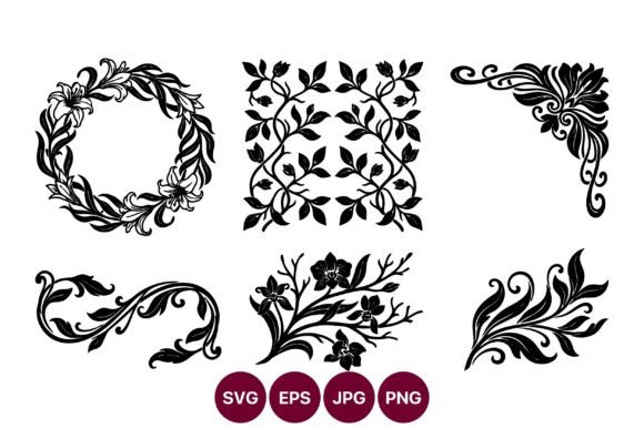 Ornamental Floral Flourishes Clip Art for Graphics and Illustrations