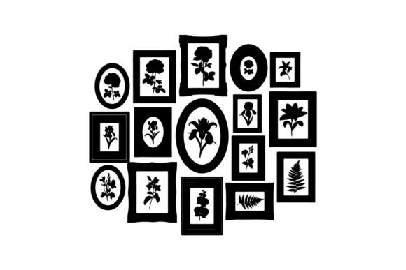 Silhouette of Various Framed Floral Graphics