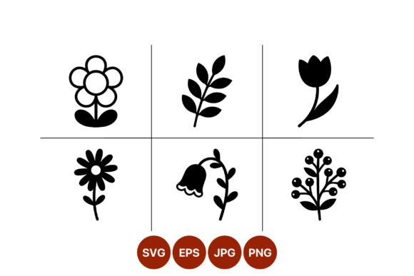 Simple Black and White Floral Icon Set: Graphics & Illustrations for Handmade Brands