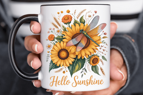 Sunflower Dragonfly Floral PNG Design: Graphics & Illustrations