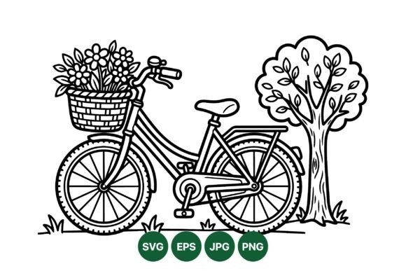 Vintage Bike Floral Clipart Art for Graphics and Illustrations