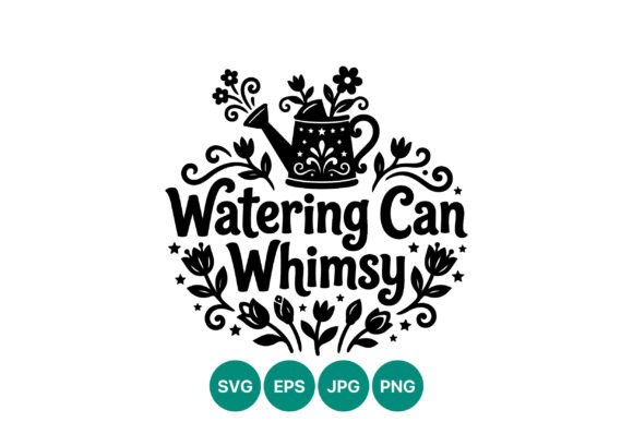 Watering Can Whimsy Floral Vector: Graphics & Illustrations